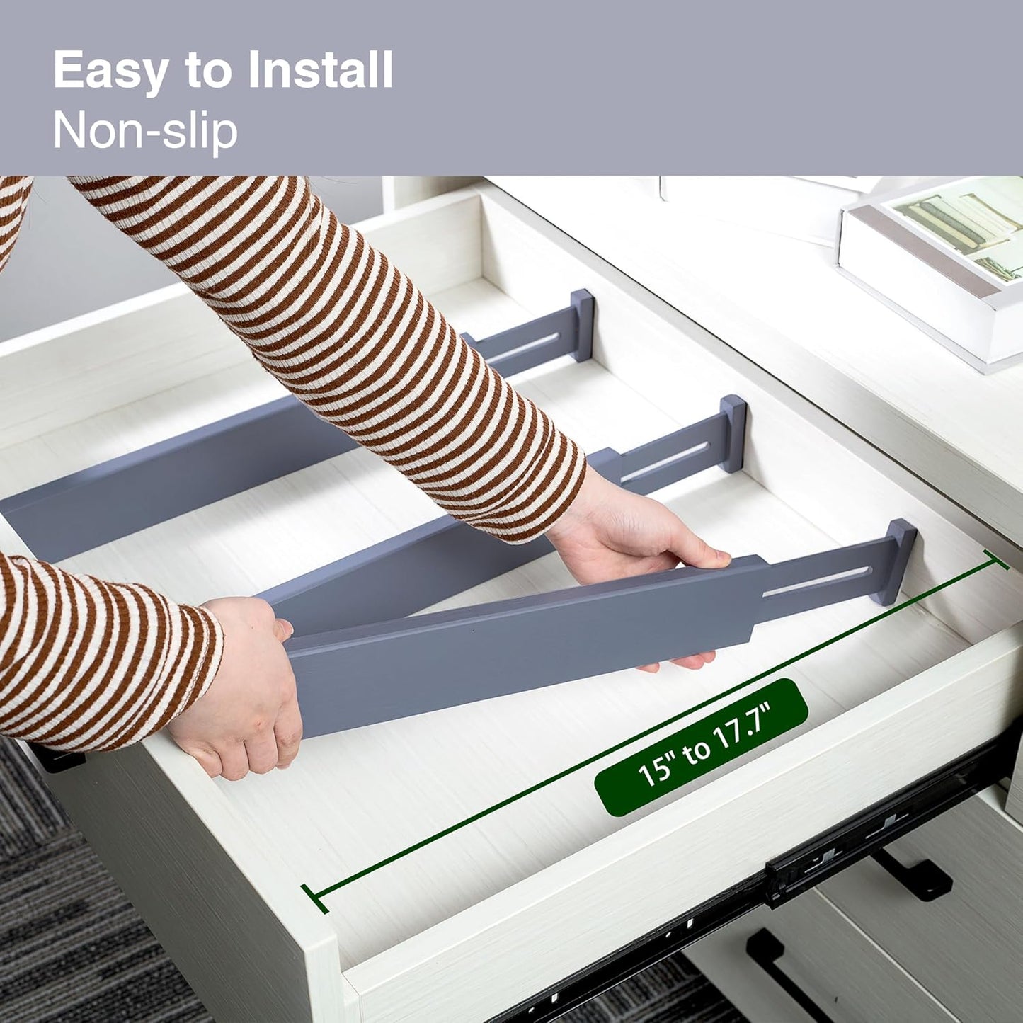 Utoplike 4 PCS Bamboo Kitchen Drawer Dividers(Fits 15"-17.7" Drawer Inner Size), Adjustable Drawer Organizers for Socks, Spring Loaded, Works in Drawer for Bedroom, Dresser