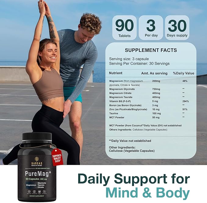 Magnesium Glycinate 750mg | High Absorption Formula for Sleep, Muscle Relaxation & Calm Support | Non-Laxative, Vegan Capsules – Magnesium Supplement for Men & Women – 90 Count