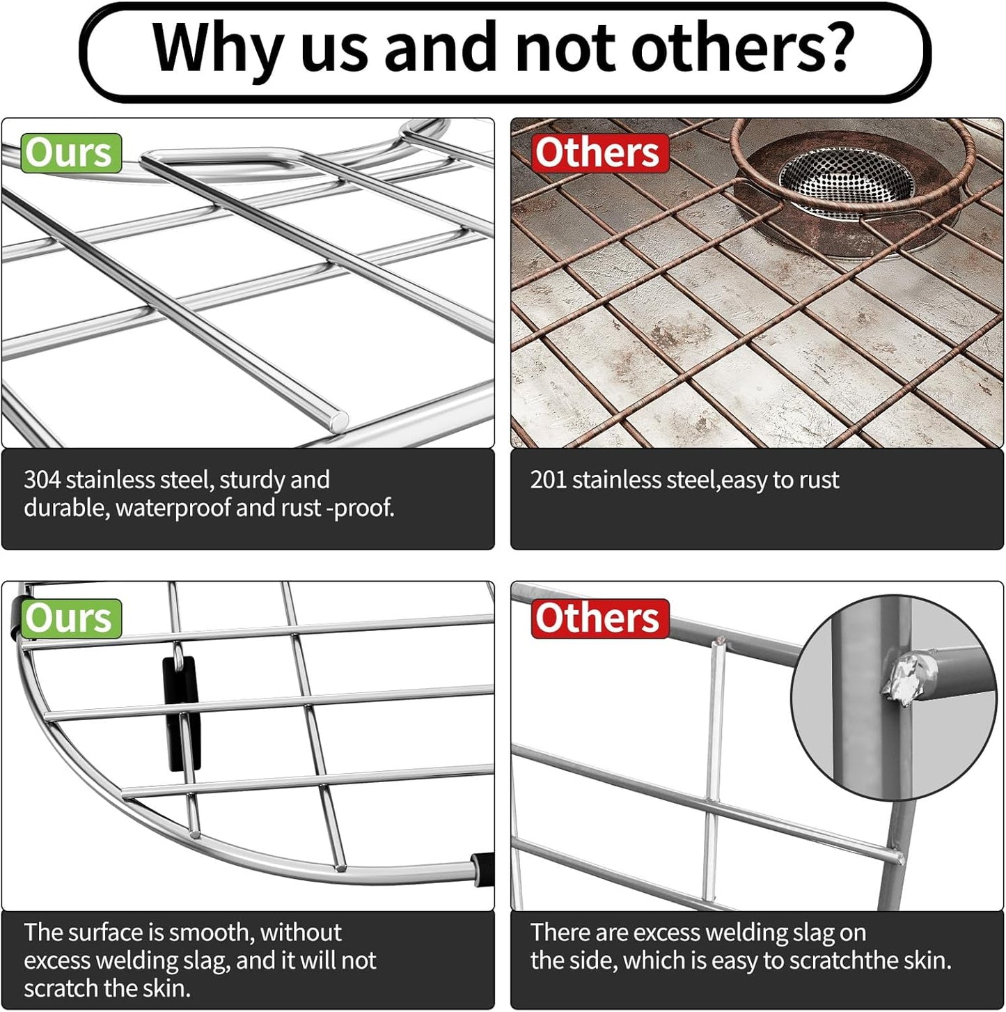 2Pack Sink Protector Grid 13"x16"and 11.2"x14.5", Stainless Steel Sink Protectors for Kitchen Sink, Rust Resistant Sink Grate for Bottom of Kitchen Sink with 2Pack Sink Drain Strainer