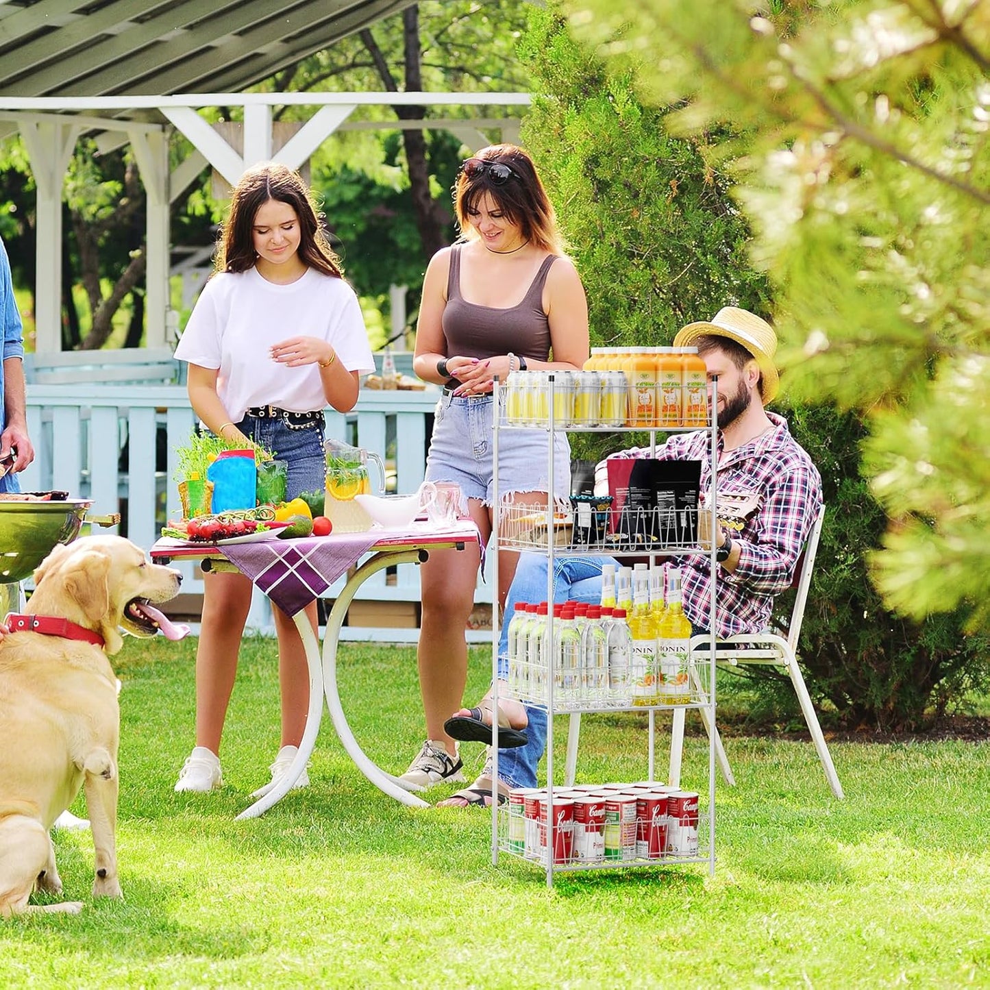 Water Bottle Holder Organizer 4 Tier Drink Can Shelf Organizer Rack for Floor Freestanding Water Bottle Rack Stand Beverage Storage Shelf for Pantry Kitchen Food Storage, Silver
