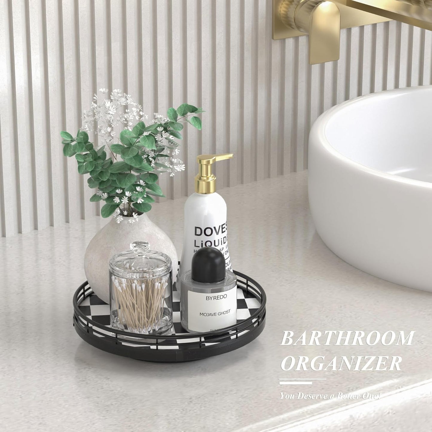 Black and White Kitchen Lazy Susan Turntable – Checkered Round Decorative Tray, 9" Table Top Oak Wood Lazy Susan for Cookies, Dining Table Organizer, Small Kitchen Table Centerpiece