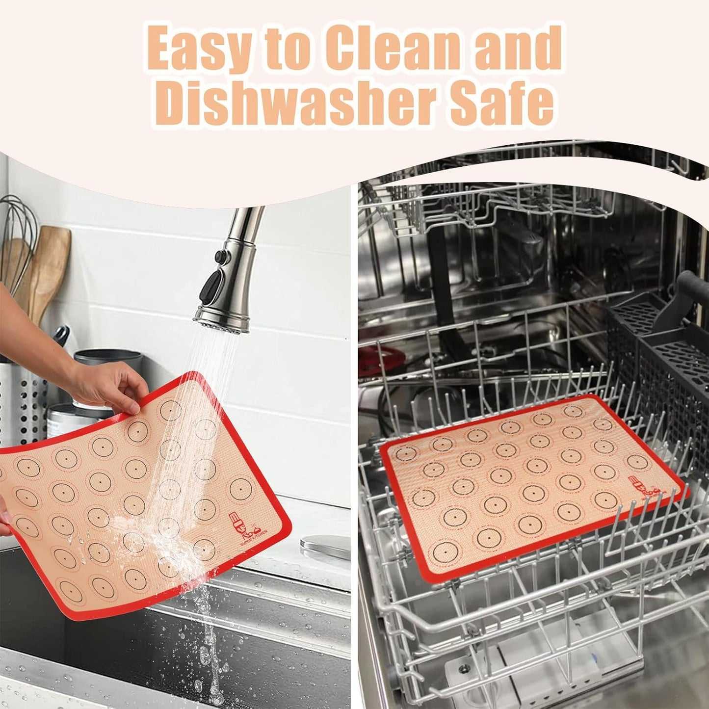 Folksy Super Kitchen Silicone Macaron Baking Mat - Set of 3 (2 Half Sheet and 1 Quarter Sheet), Non Stick Silicon Oven Liner For Macaroons and Cookies (16.5x11.6, Red)