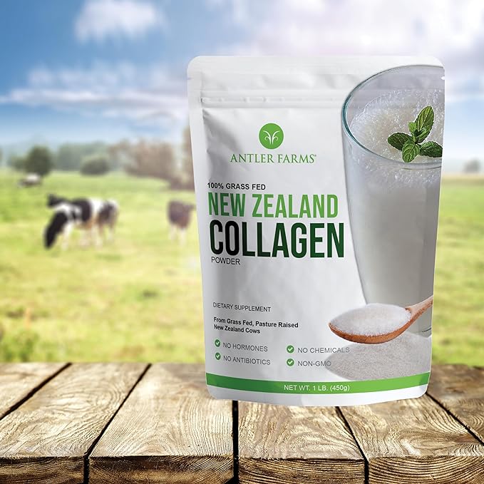 Antler Farms - 100% Pure New Zealand Collagen Powder from Grass Fed Cows, Unflavored, 1 lb - Hydrolyzed Cold Water Soluble Peptides, Keto Friendly, Bioavailable, Quick Dissolving