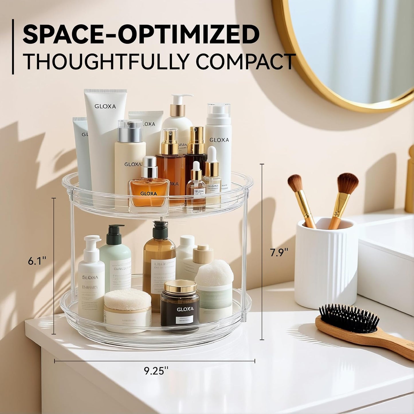 2 Tier Lazy Susan Turntable Organizer for Cabinet, 9.25'' Rotating Spice Rack Organization for Kitchen, Pantry, Bathroom, Vanity, Countertop, Medicine Storage, Seasoning Spice Organizer, 2 Pack