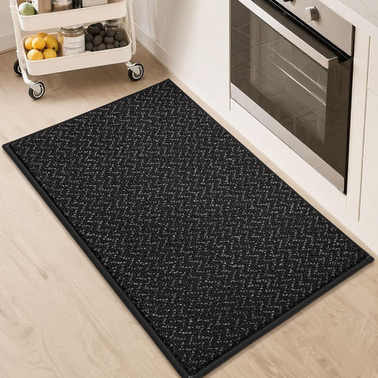 COSY HOMEER Kitchen Rugs 20"x32" Non-Slip Kitchen Mats for Floor Absorbent Stain Resistant Kitchen Floor Mat Machine Washable Rugs for Kitchen,Hallway,Sink,Black