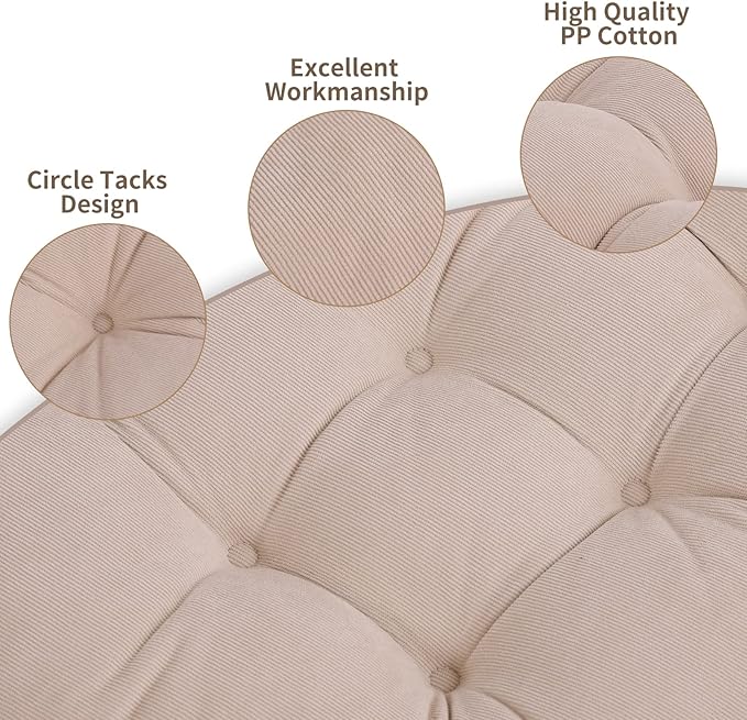 Tiita Floor Pillow Cushion, 22 inch Round Seat Cushion, Outdoor Floor Pad, Meditation Cushion for Yoga Living Room Sofa Balcony, Beige