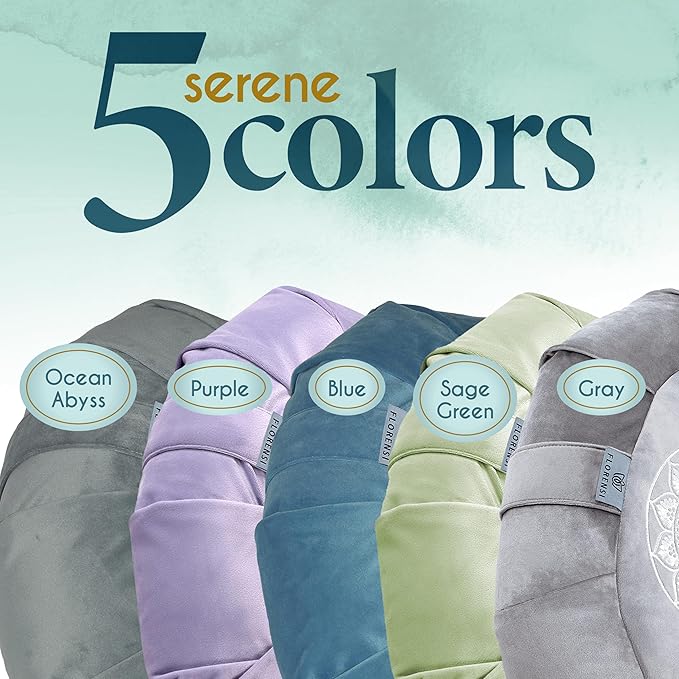 Florensi Meditation Cushion - Comfortable Floor Pillow - Traditional Tibetan Meditation Pillow with Beautiful Velvet Cover - Large Floor Cushion Seating for Adults - Premium Yoga Buckwheat Bolster