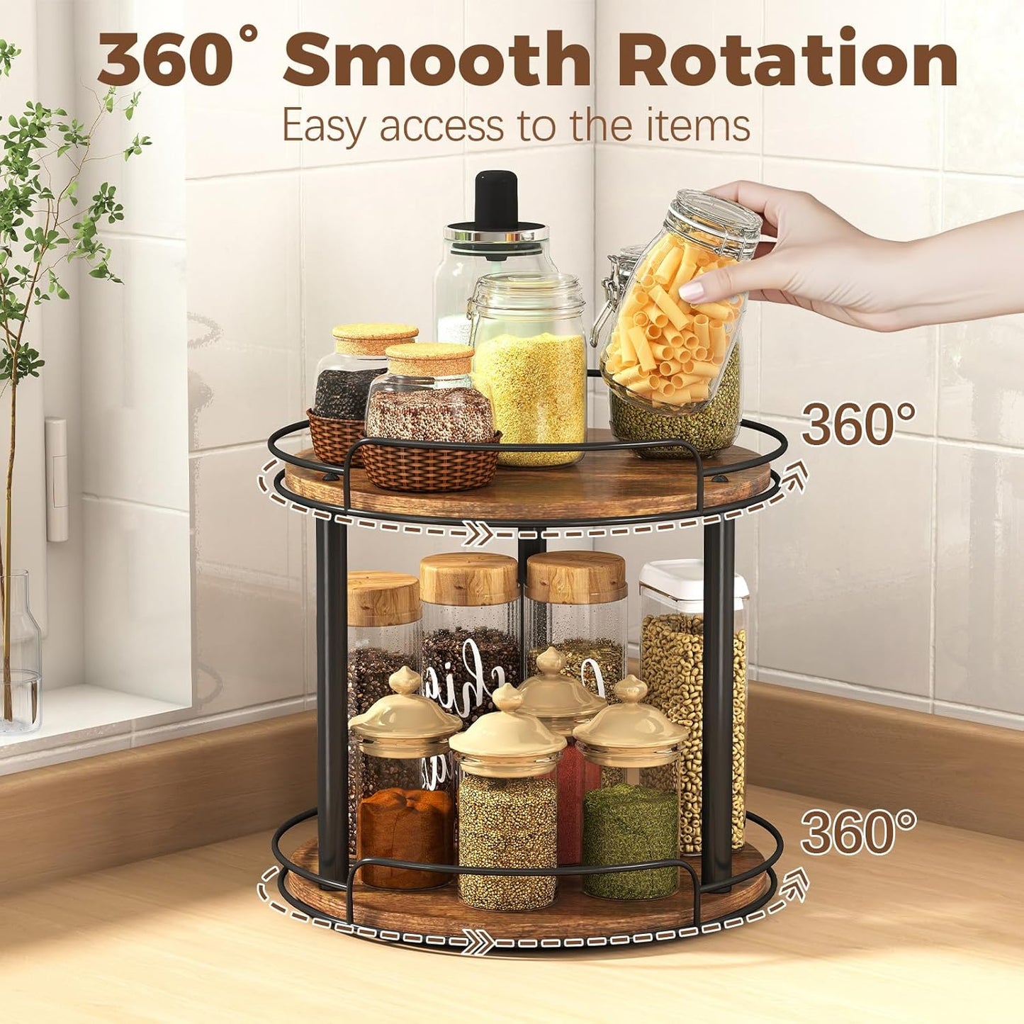 LAMU 12.2'' Wood Lazy Susan Turntable Organizer for Cabinet, 3 Tier Lazy Susan Spice Rack Organizer for Kitchen, Table Top, Countertop, Pantry, Bathroom