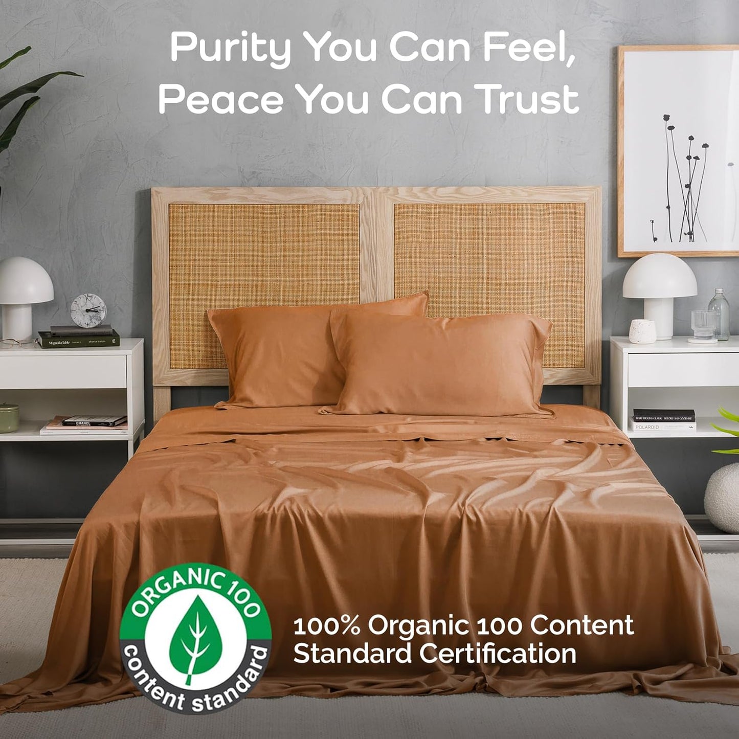 100% Viscose from Bamboo Sheets California King Size, Super Soft Bedding Set, 4PC Cooling Sheets for Hot Sleepers, Vegan Silk Moisture Wicking, Organically Grown Bedsheet, Almond - 72" x 84"