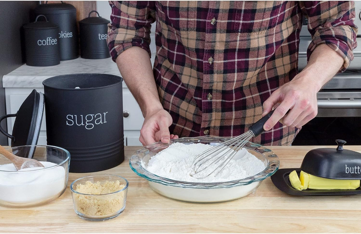 AuldHome Design Enamelware Black Sugar Canister; Modern Farmhouse Staples Storage for Kitchen