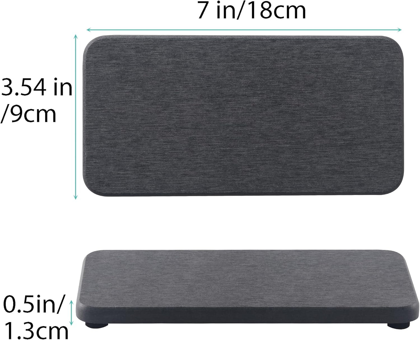 2 Pcs Water Absorbing Stone Trays, Kitchen/Bathroom Sink Soap Dish, Diatomite Tray Used for Hand Soap & Cosmetic Bottles in The Modern Home, 3.5" W x 7.1" L, Dark Gray