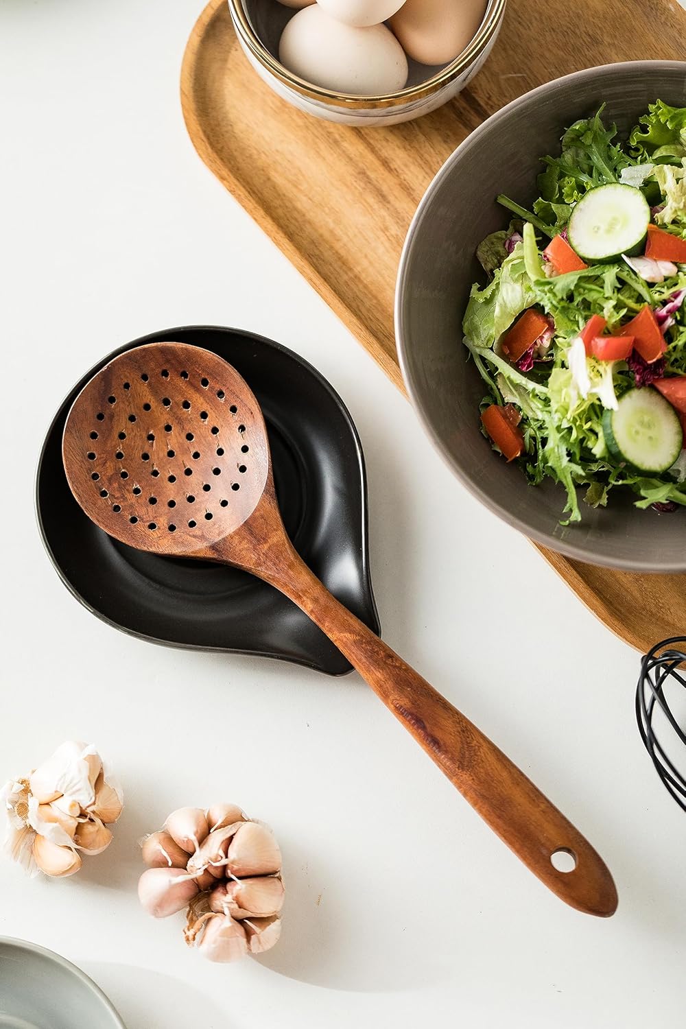 LAUCHUH Spoon Rest for Stove Top 5 inch Cooking Spoon Holder for Kitchen Countertop Ceramic Ladle Holder for Spatula, Spoons or Tong, Halloween Kitchen Decor, Black