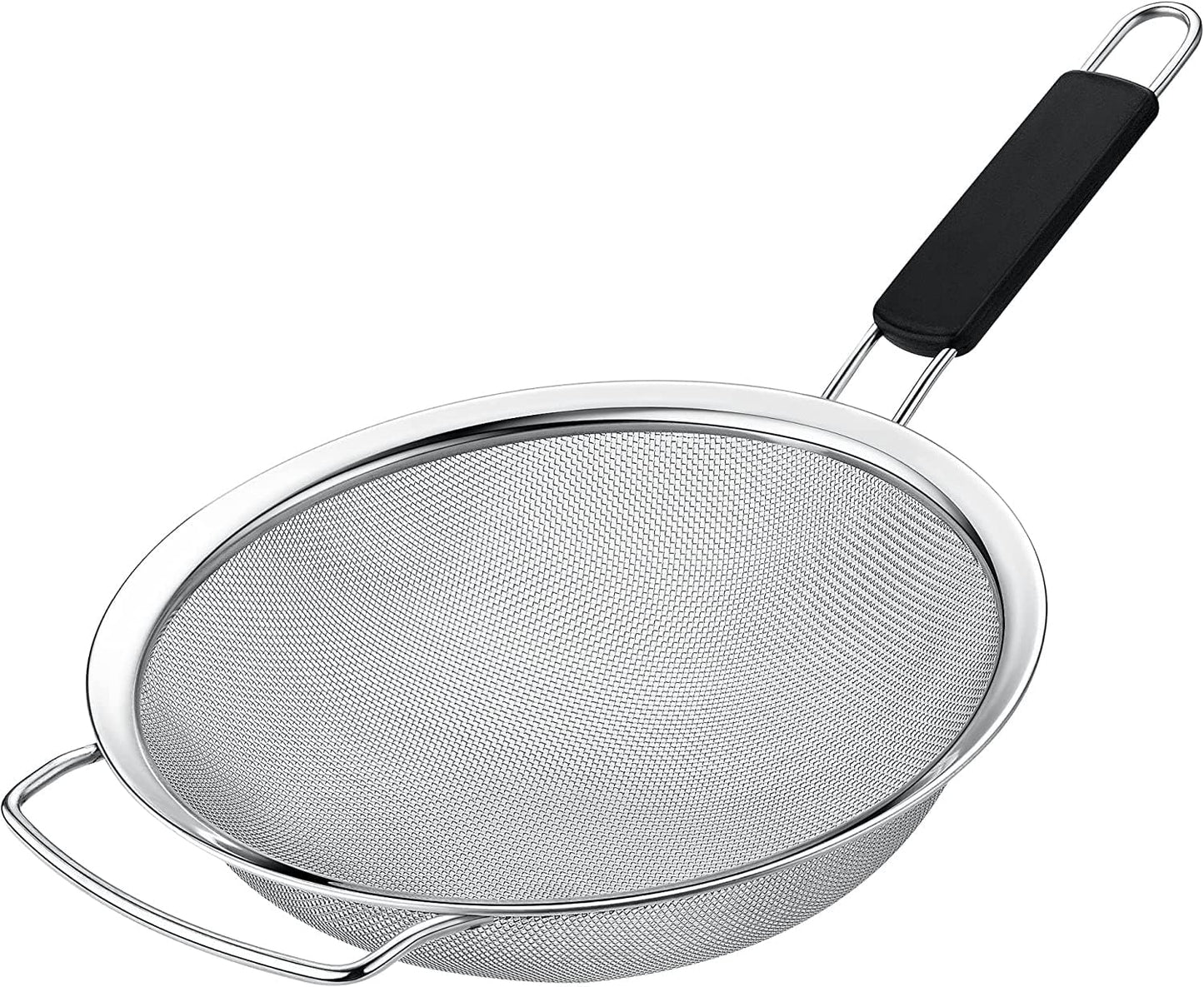 9" Large Extra Fine Mesh Strainer with Thermo Plastic Rubber Handle - Sieve Fine Mesh Stainless Steel - Ideal to Strain Pasta, Quinoa and Rice
