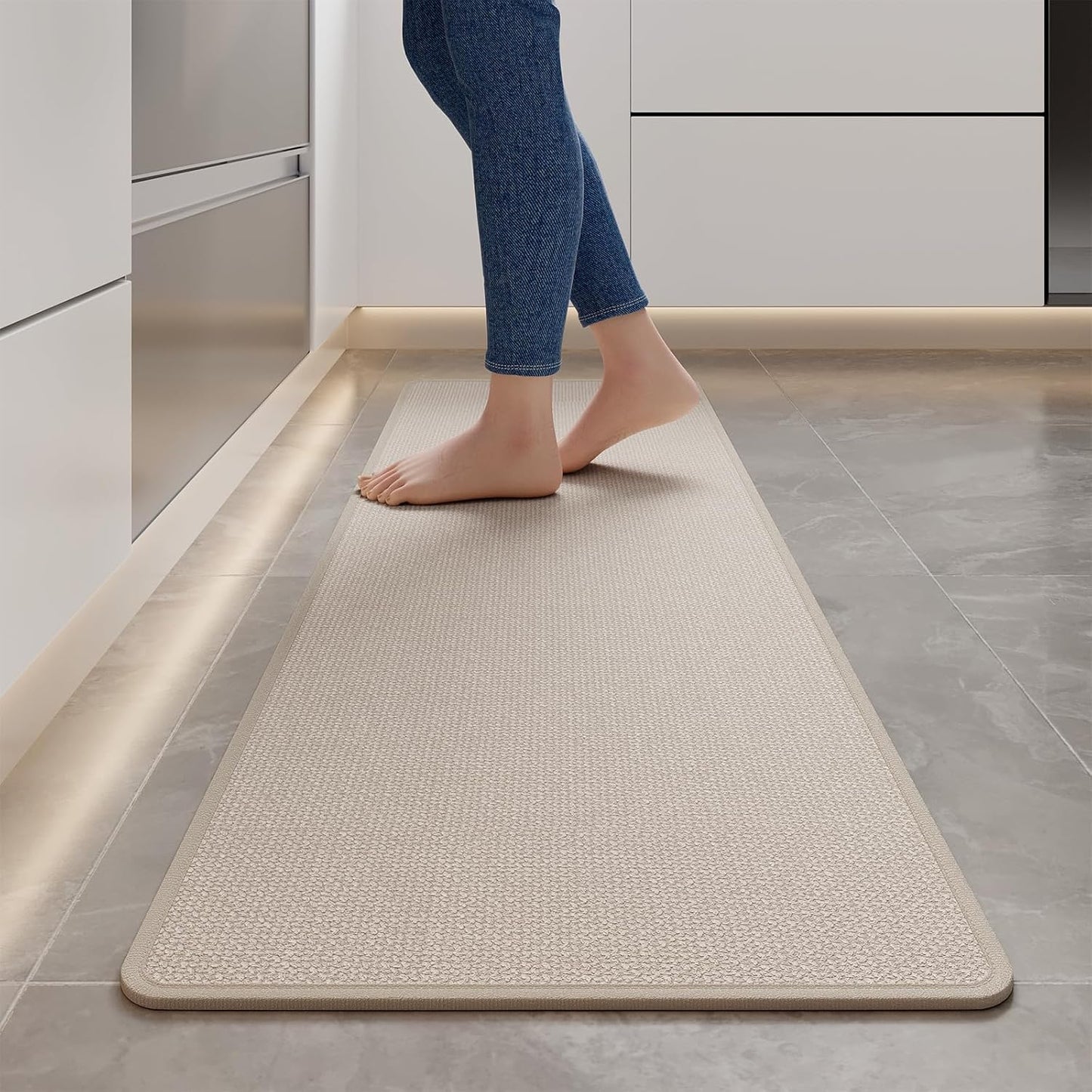 Kitchen Rugs and Mats Non Slip Washable, Absorbent Runner Rugs for Kitchen, Front of Sink, Kitchen Mats for Floor，Easy to Clean and Maintain Kitchen Floor mat(Beige, 17"x59")