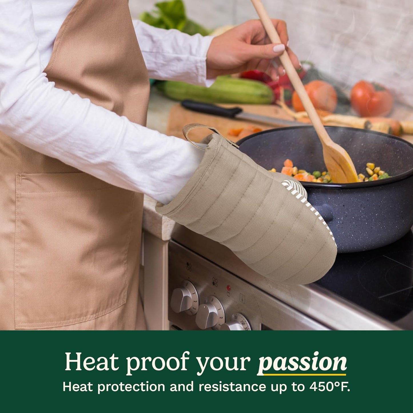 Cuisinart Mini Oven Mitts – 5.5” x 8” Heat-Resistant Kitchen Mitts for Oven with Non-Slip Printed Silicone, Cotton Filling, and Faux Leather Loop – Durable Oven Mitt Set for Cooking & Baking (Horizon)