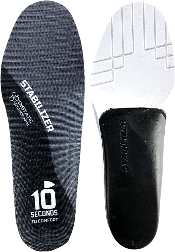 10 Seconds Stabilizer Insole, Medium Corrective Arch, Soft Support, Designed for Instability and Low-Profile Footwear, Deep Heel Cup, Anti Odor and Blister Topper (M 11-12)