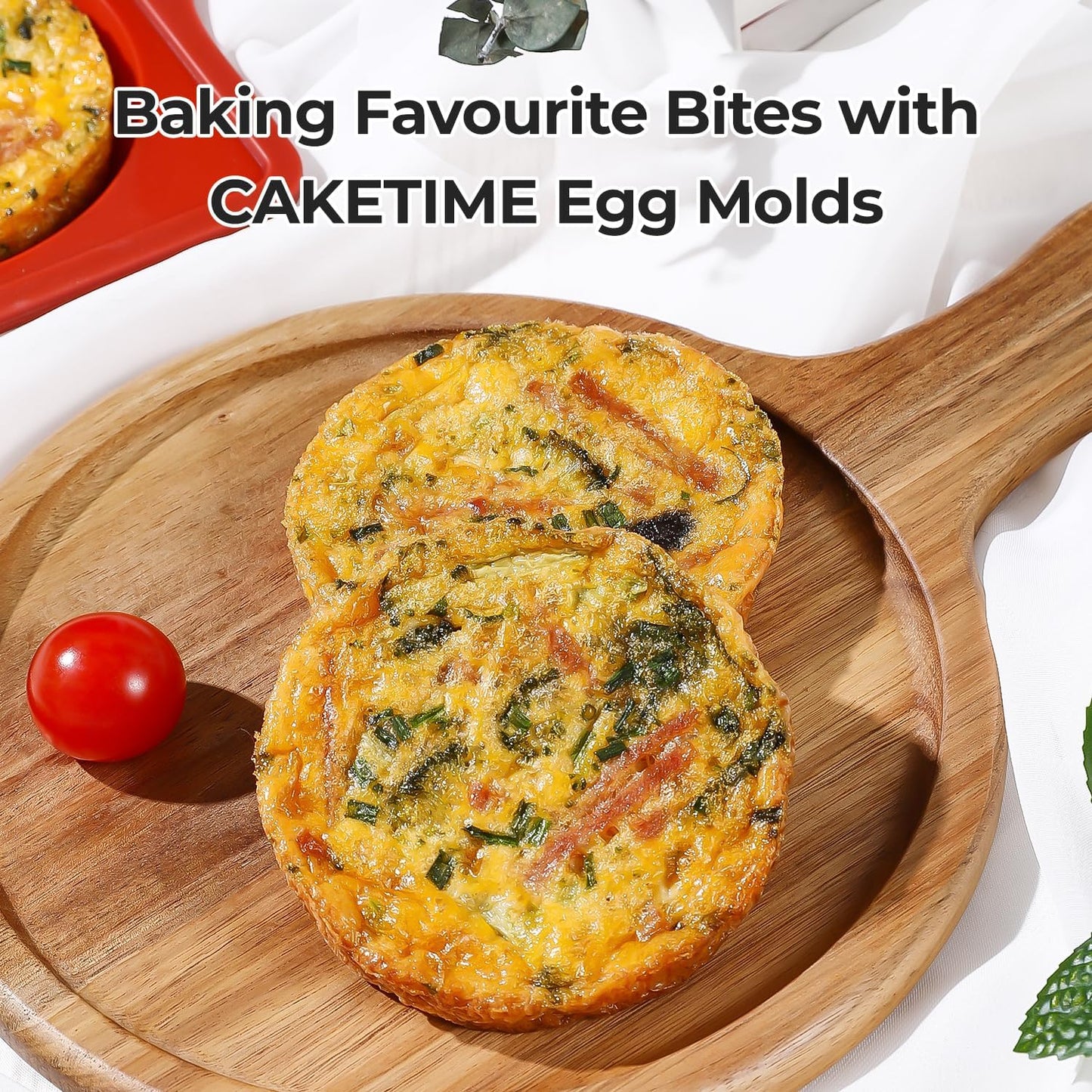 CAKETIME Silicone Muffin Top Pan with Metal Frame, 4 Inch Jumbo Non Stick Round Egg Baking Pan for Oven English Muffins, Whoopie Pies, Corn Bread, Egg Bites, Breakfast Sandwiches Tarts 2 Pack Red