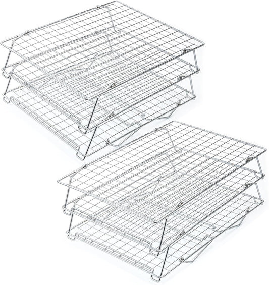 Cooling Rack, 304 Stainless Steel 3 Tier Cooling Rack for Cooling, Roasting and Grilling, Heavy Duty and Collapsible, Oven and Dishwasher Safe, 12" x 16.5", 2 Pack