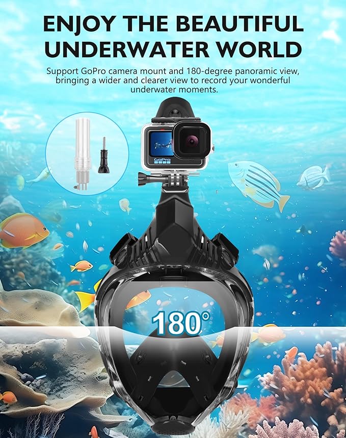 VGKE Full Face Snorkel Mask for Adults, 180 Degree HD Panoramic View Snorkeling Gear with Waterproof Phone Pouch, Anti-Leak & Anti-Fog, Breathe Freely Suitable for Men/Women