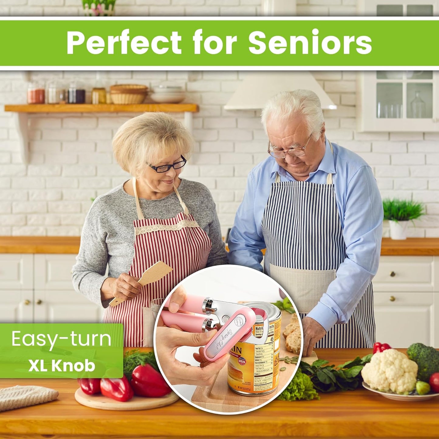 Spring Chef Stainless Steel Can Opener - Manual with Soft Grip Handles, Easy Turn, Heavy Duty Hand Can Openers for Seniors with Smooth Edge - Magnetic Lid Remover - Pink Lemonade