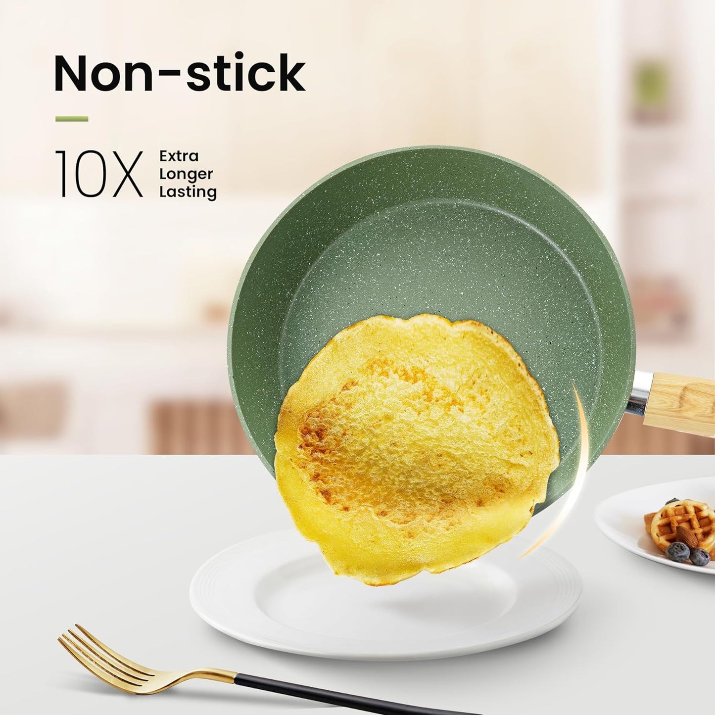 Kitchen Academy Pots and Pans Set Nonstick, 30 Pieces Induction Kitchen Cookware and Bakeware Sets, Green Granite Coating Cooking Pans Set