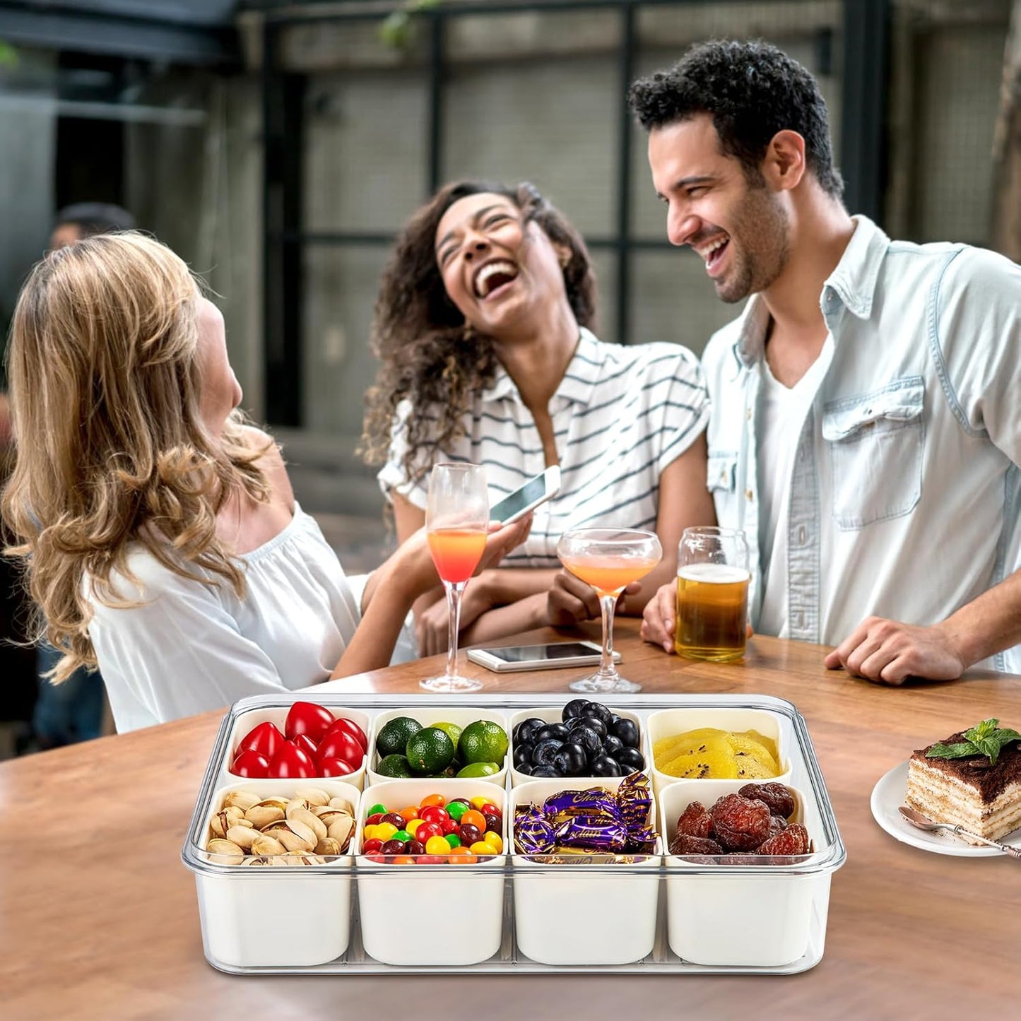 Snack Box Container,Divided Serving Tray with Lid and Handle, Snackle box Charcuterie for Portable Snack Platters - Clear Organizer for Candy,Fruits,Nuts,Snacks-for Party,Entertaining,Picnic