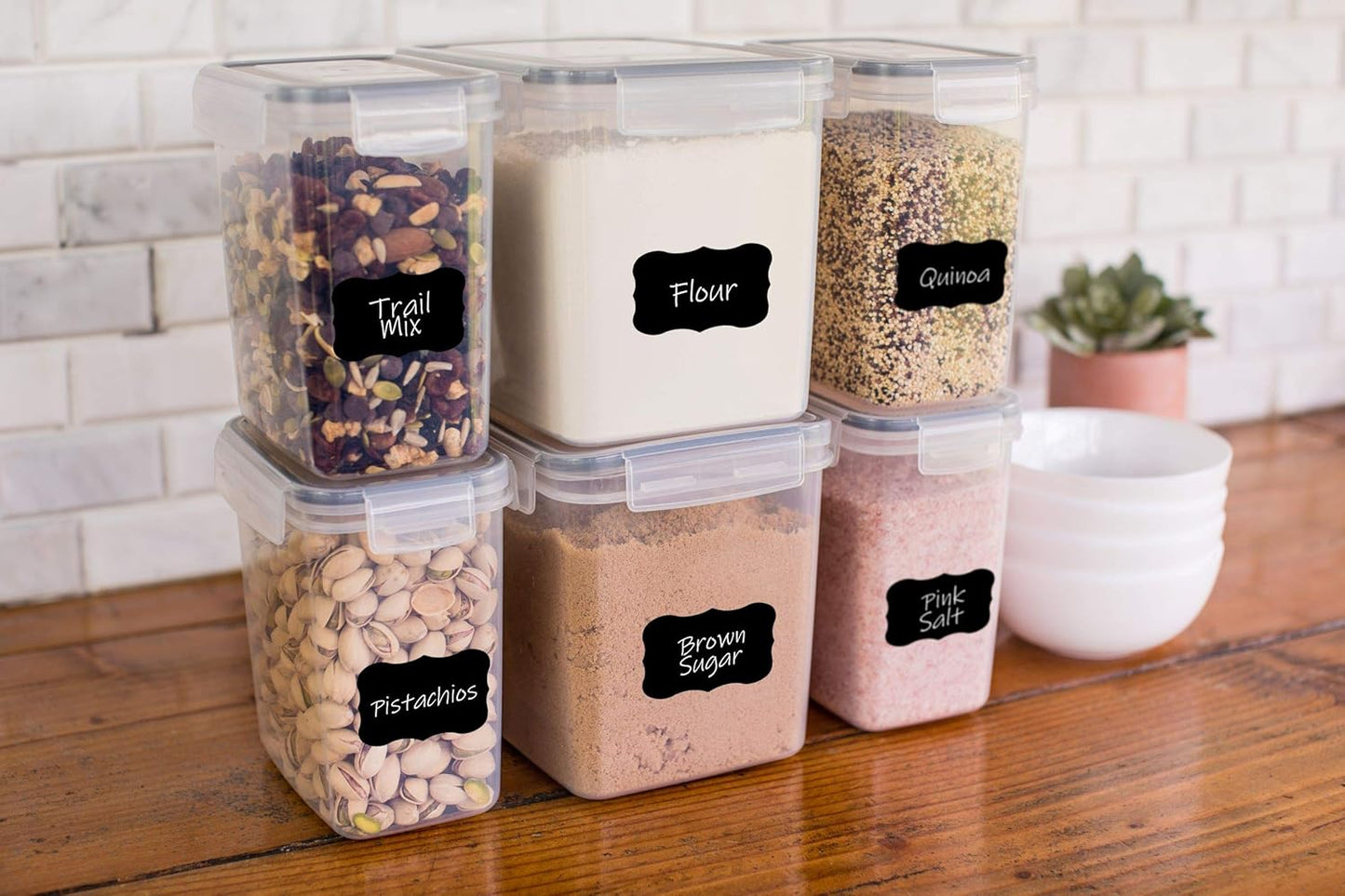 Simply Gourmet Airtight Food Storage Containers with Lids – 6 Piece Assorted Size Kitchen Pantry Organization Set, BPA-Free Clear Plastic, Stackable Containers for Cereal, Flour, Sugar, Rice, Snacks