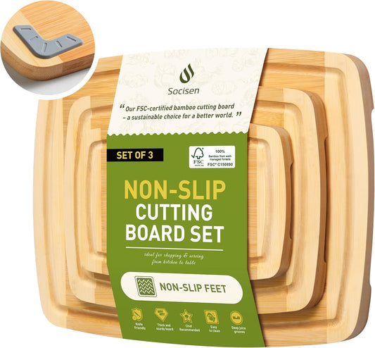 Bamboo Cutting Board Set Non Slip Feet Over Sink Tablas Para Picar Cocina Tabua Madeira Corte Carne Bambu Alimentos Cortar Madera Juego Regalos Cumpleaños Navidad Mujer Mama Abuela Hombre Papa