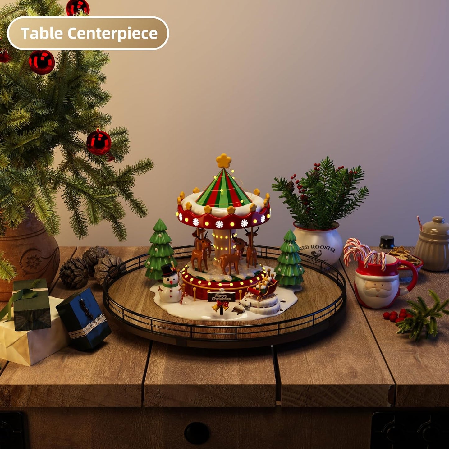 Acacia Wood 16" Lazy Susan Turntable Organizer for Table Top, Farmhouse Large Round Lazy Susan for Cabinet Kitchen Centerpieces Dining Table, for Condiments Charcuterie, Bathroom Vanity Tray Decor