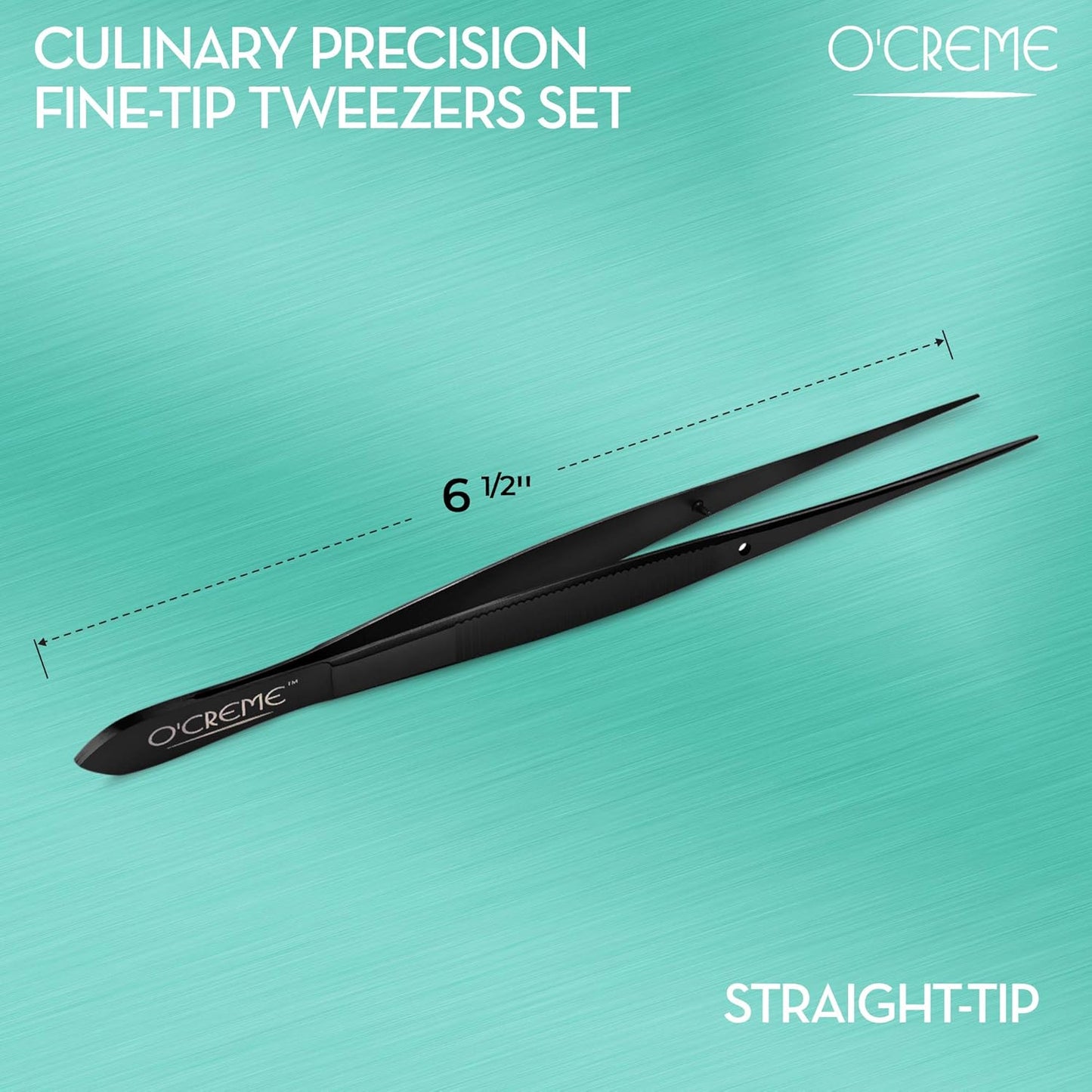 O'Creme Stainless Steel Precision Kitchen Tweezer Tongs 6.25" with Fine Tip (Black)