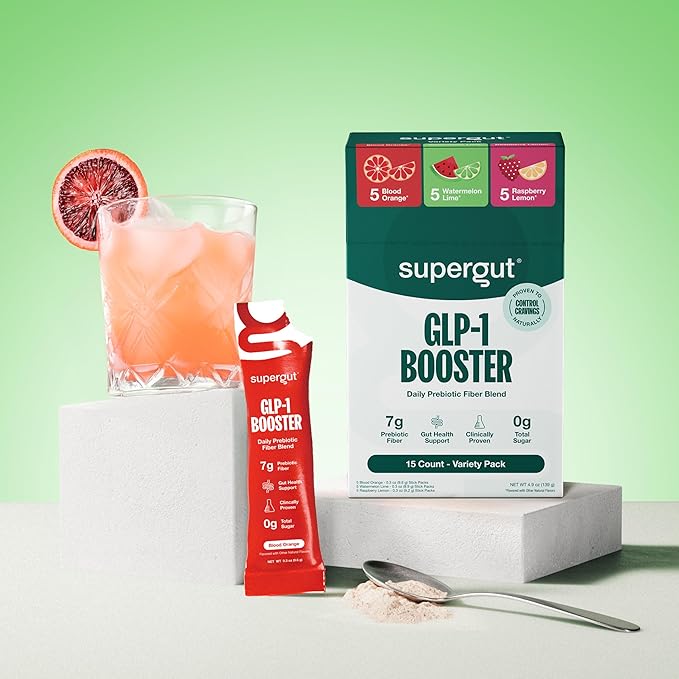 Supergut Gut Healthy Flavored GLP-1 Booster, Variety Pack - High Fiber GLP-1 Supplement Powder for Women & Men - Sugar-Free Drink Mix for Gut Health & Digestive Support (15 Servings)