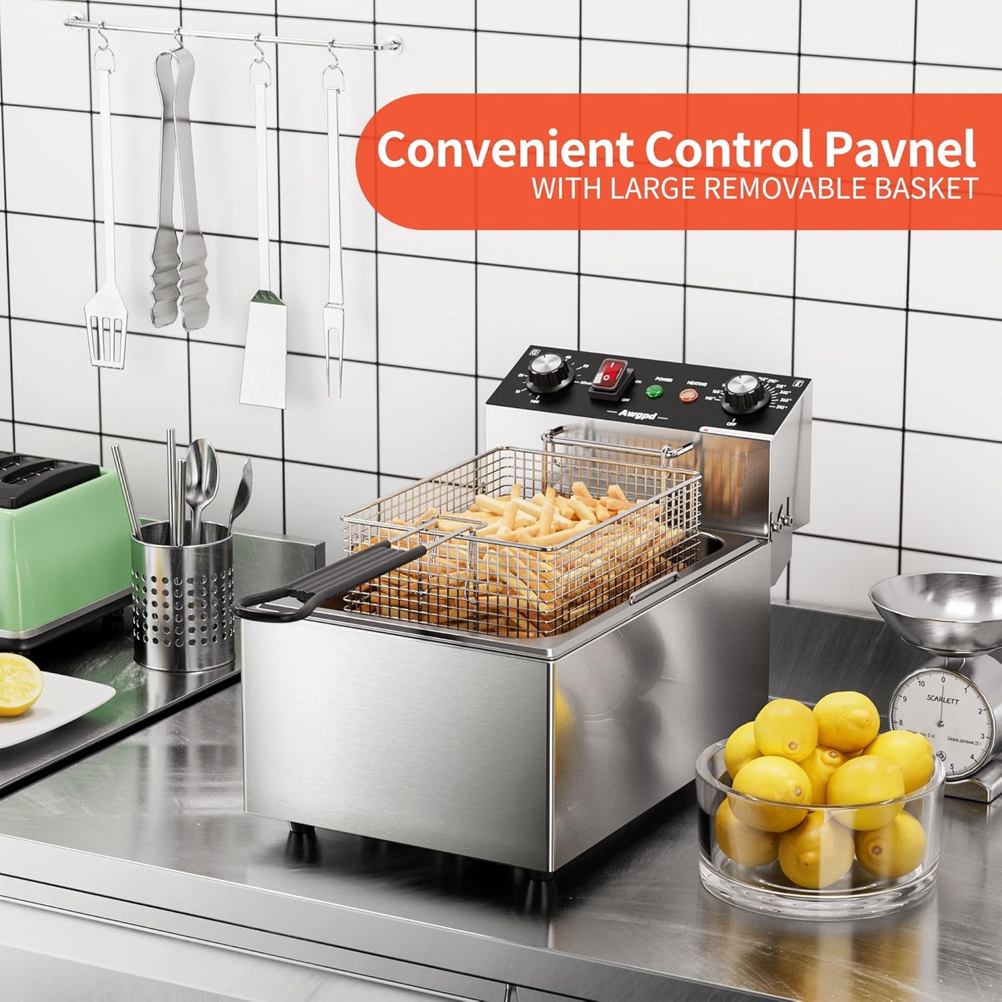 Electric Deep fryer Single Tank Deep Fryer with Basket Capacity 10L(10.5QT) Electric Countertop Fryers with 60 Minute Timer for Home Kitchen and Restaurant, 1700 Watts, 110V(10L)