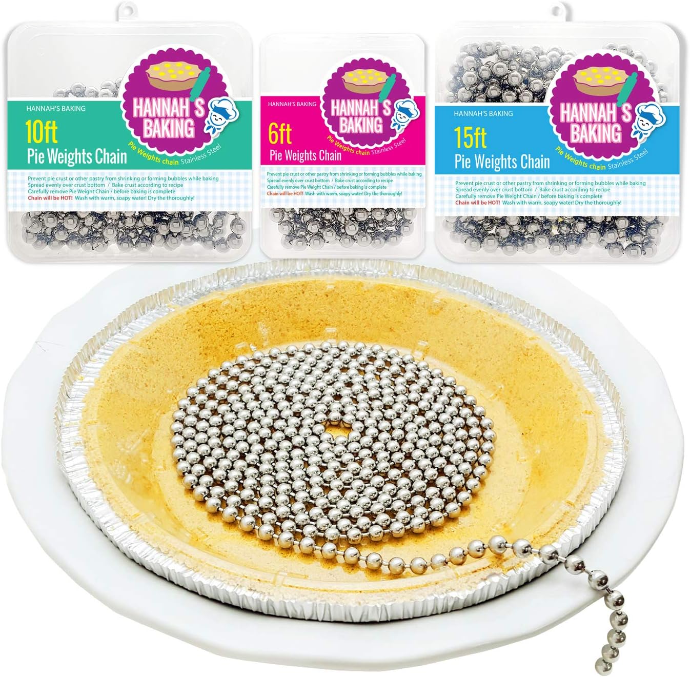 Durable Baking Supplies: Stainless Steel Chain Pie Weights, Reusable and Easy to Clean, Odorless, Safe Pie Weights for Pie Crusts, Oven Safe Baking Beads (15 feet)