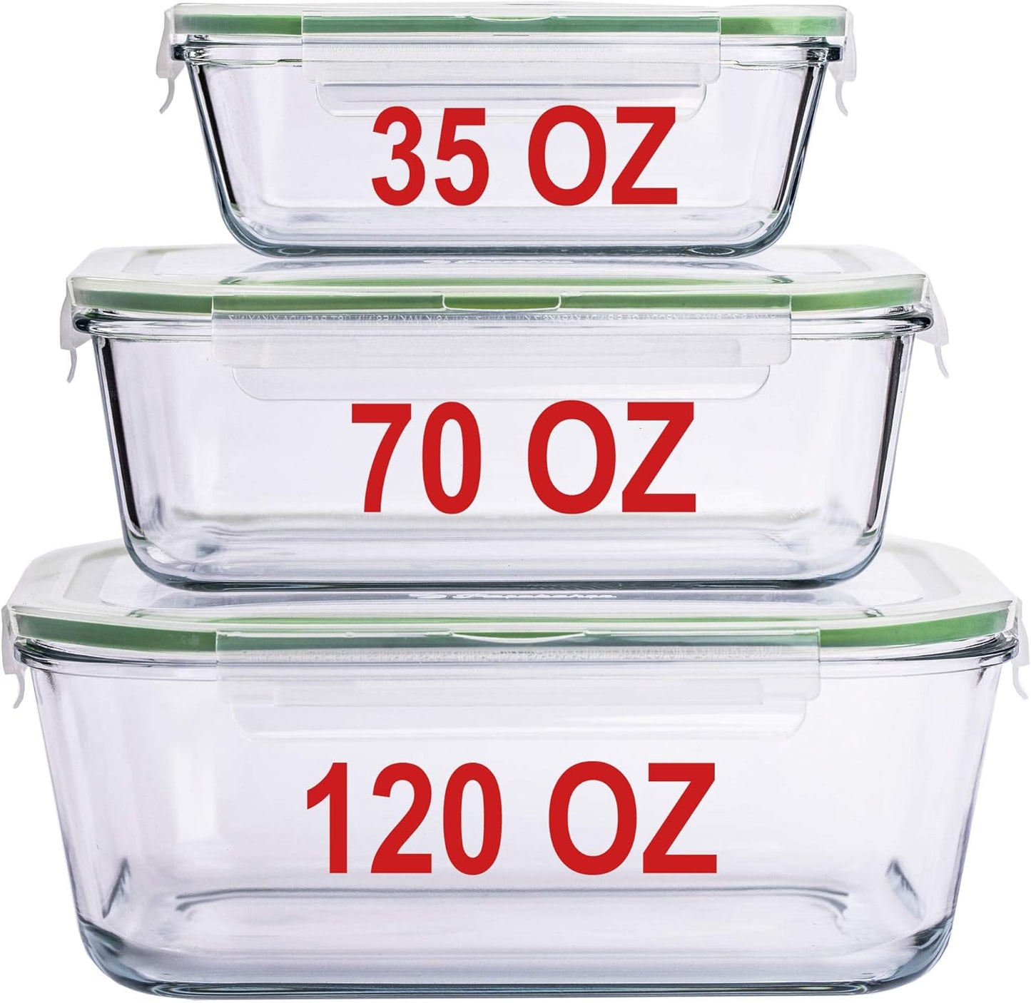 X-LARGE Glass Food Storage Containers with Lids Baking Dish Set Glass Storage Containers with Locking Lid Set 3-120 oz/70 oz/35 oz - Large Meal Prep Storing Serving Food Leakproof Ovensafe