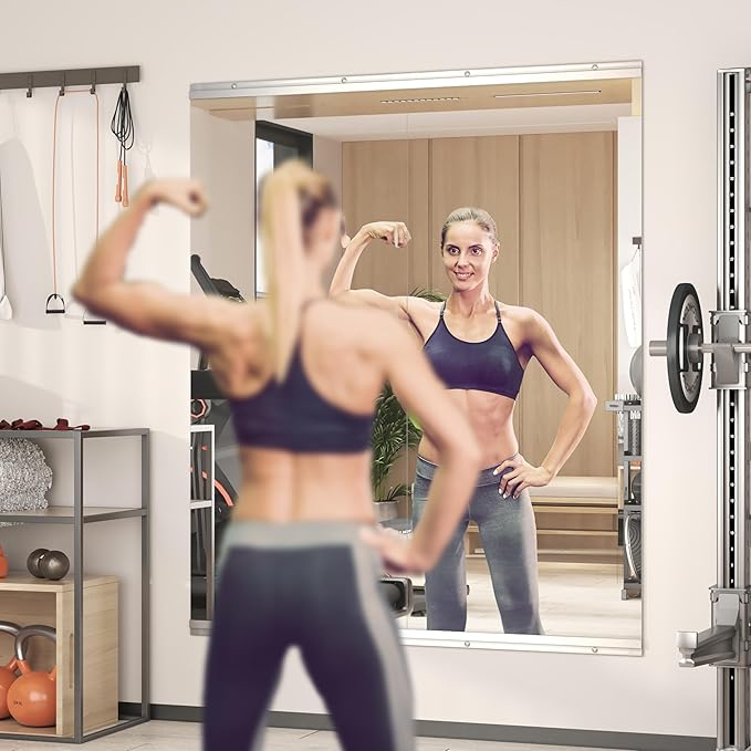 Hasipu Home Gym Mirror 51" L x 17" W - 3PCS Large Full Body Mirror for Yoga, Wall-Mounted Mirrors for Fitness, Garage, Dance Studio, 0.16in Tempered Glass Frameless