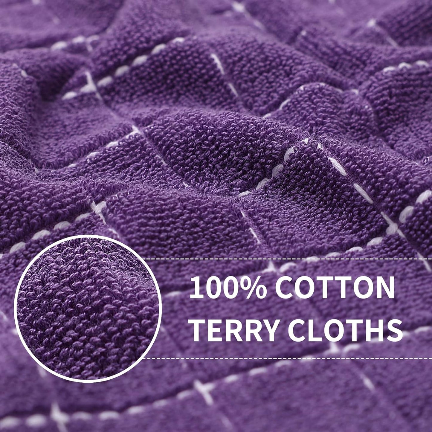 Homaxy 100% Cotton Terry Kitchen Towels(Purple, 13 x 28 inches), Checkered Designed, Soft and Super Absorbent Dish Towels, 4 Pack