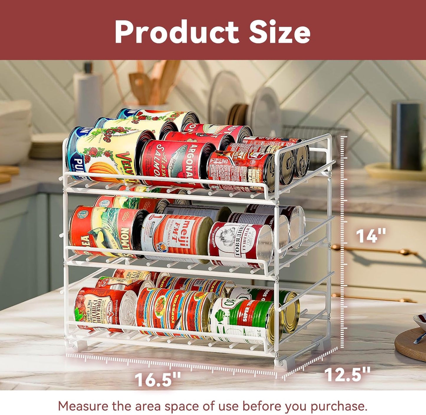 SUFAUY 3 Tier Can Organizer for Pantry, Holds 36 Cans for Cabinet Storage or Kitchen Shelves, 12" d X 16.5" w X 14" h, White