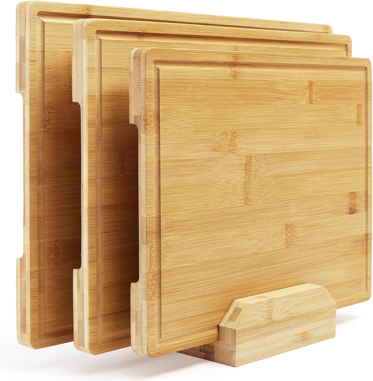 Cutting Board for Kitchen, Bamboo Cutting Boards For Kitchen Meal Prep & Serving - Bamboo Cutting Board Set with Holder, Charcuterie & Chopping Board