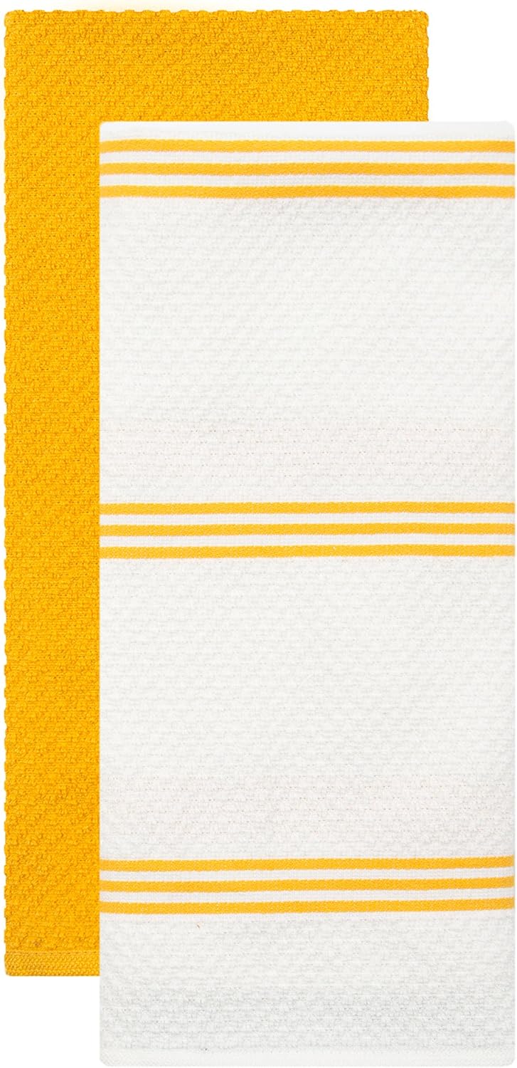 Sticky Toffee 9-Piece Kitchen Set – Yellow 100% Cotton Terry Dish Towels, Dishcloths, Oven Mitts, and Pot Holders with Non-Slip Silicone Grip, Oeko-Tex Cotton