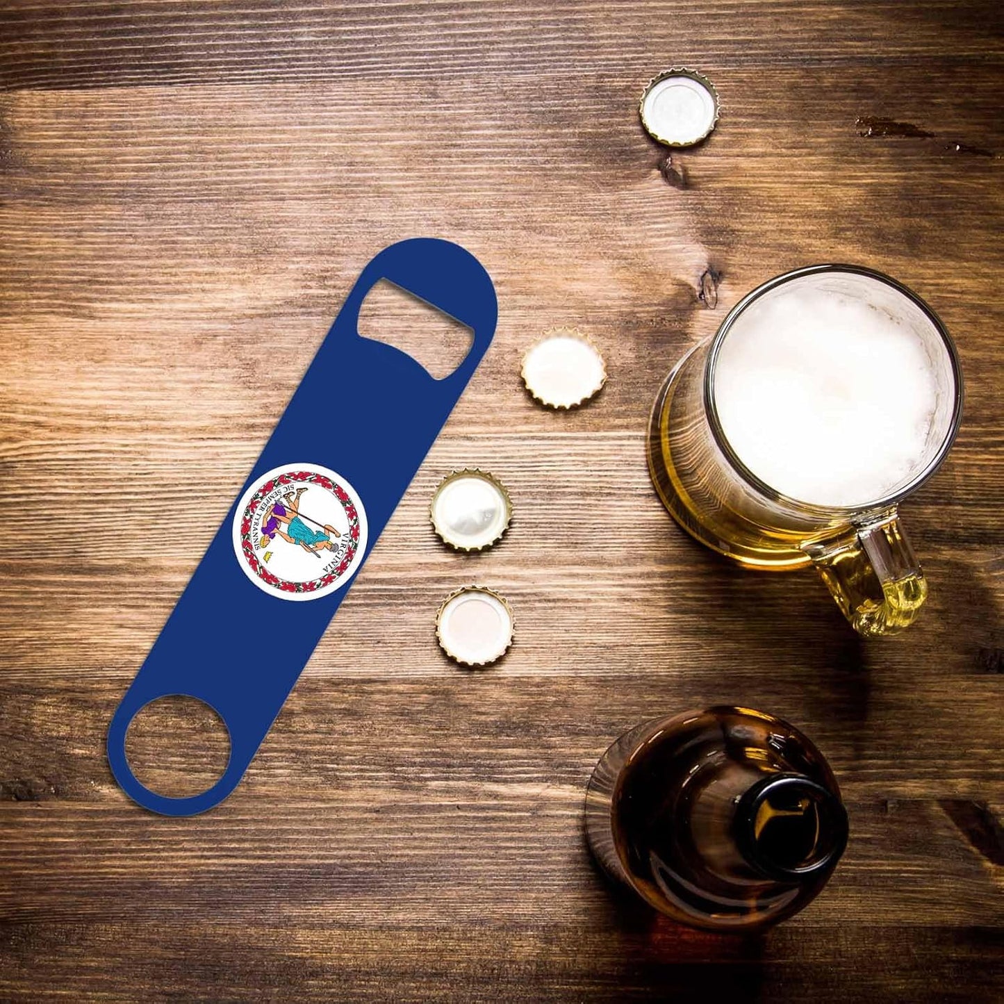 Virginia State Flag Stainless Steel Bottle Opener USA Abstract Proud Green Leaf Curve Blue White Flag Flat Beer Bottle Opener Keychain for Home Kitchen Bar Restaurant Party Birthday Gift