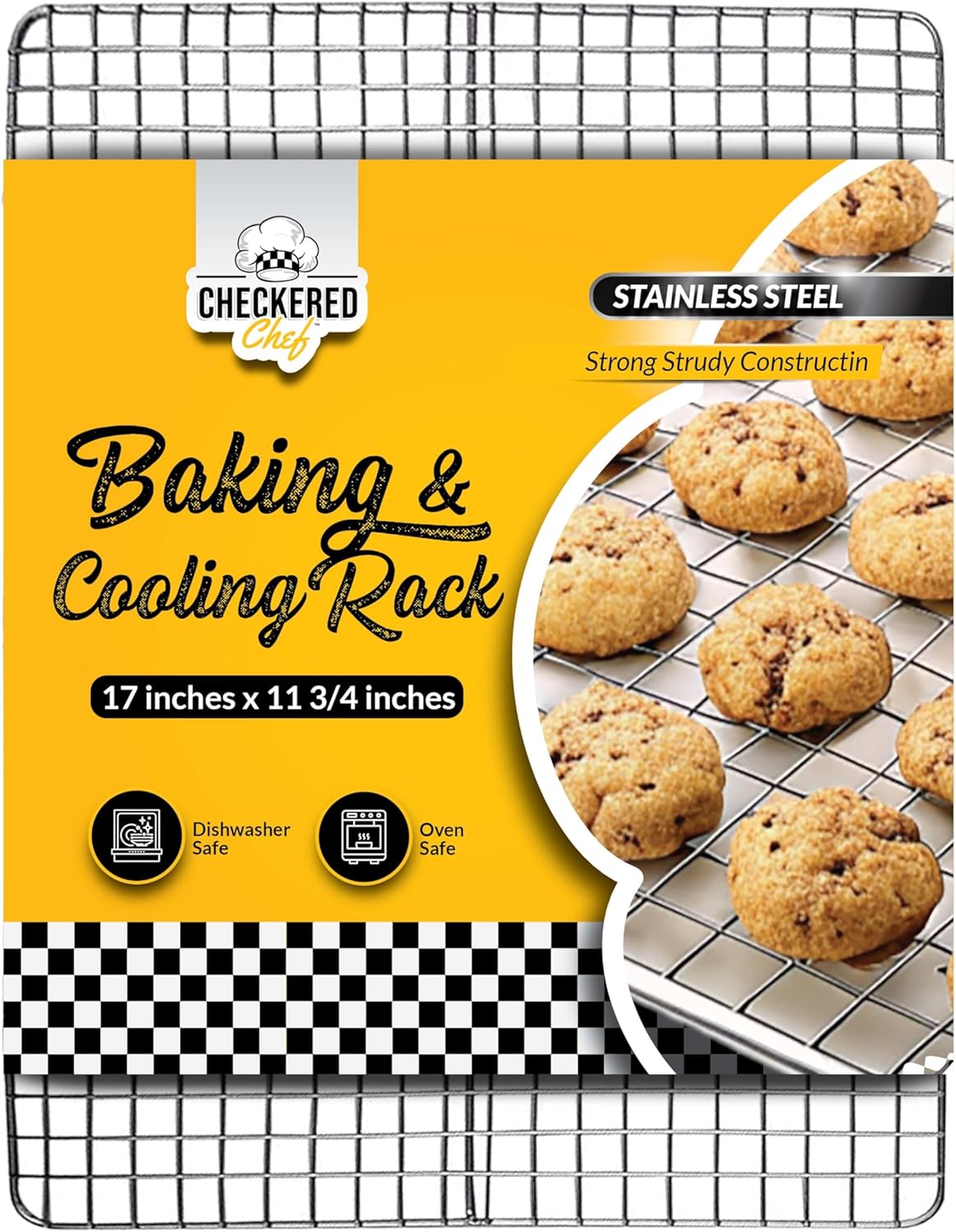 Checkered Chef Cooling Rack for Cooking and Baking - 17" x 12" Stainless Steel, Oven Safe Grid Wire Cookie Cooling Racks