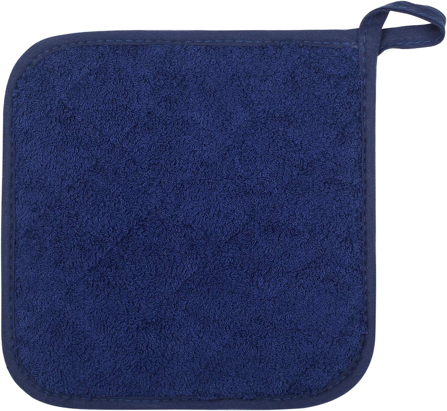 100% Cotton Kitchen Everyday Basic Terry Pot Holder Heat Resistant Coaster Potholder for Cooking and Baking Set of 5 Dark Blue