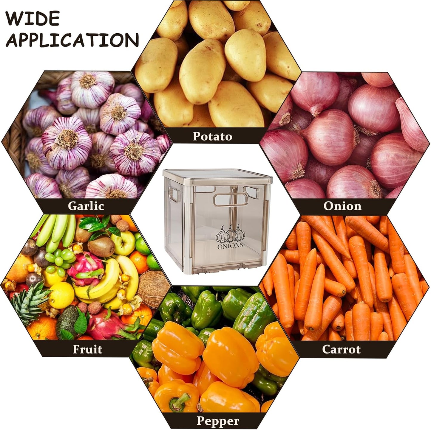 Onion and Potato Storage Container With Lid and Handle, Stackable Plastic Bin for Kitchen Organizers, BPA Free