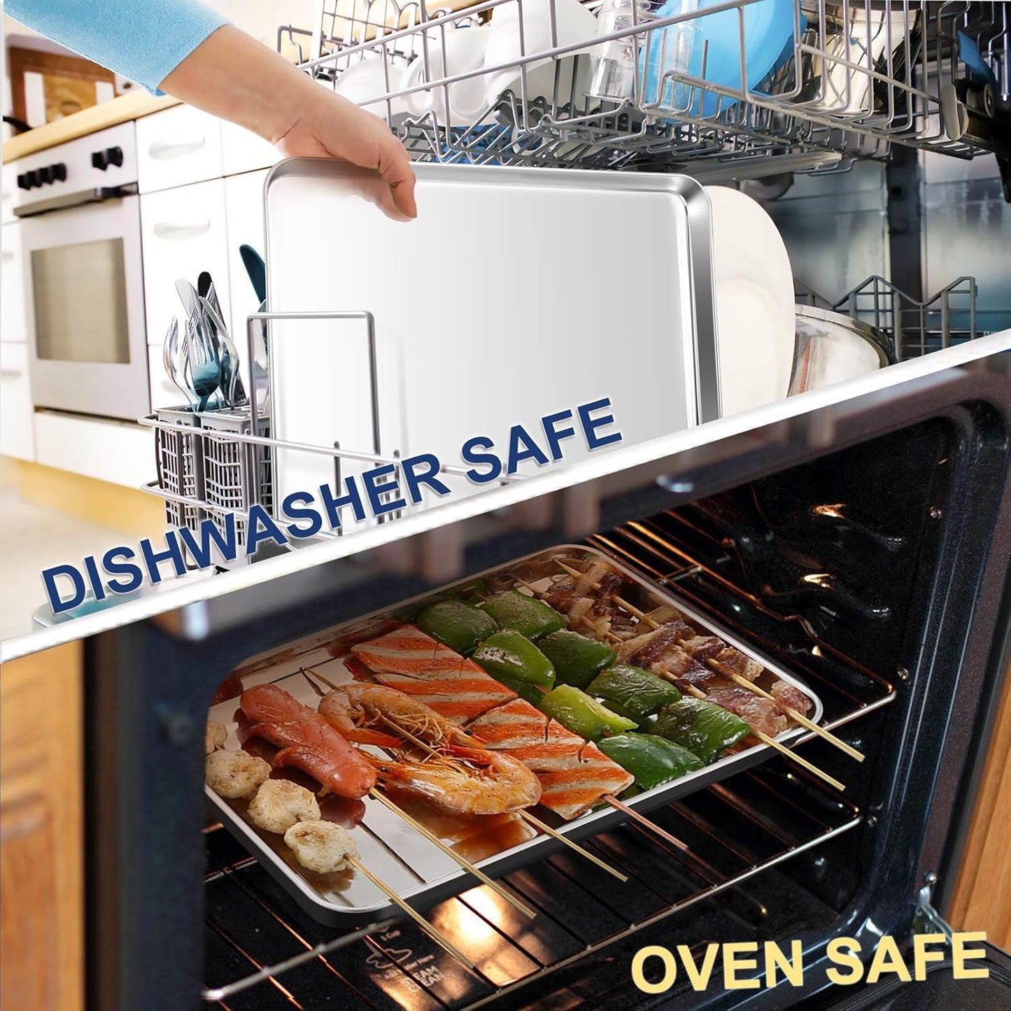 P&P CHEF 16 Inch Baking Cookie Sheet, Oven Pan Tray Stainless Steel Sheet Pan for Kitchen, Oven Bakeware for Multi Uses, Shiny Look & Dishwasher Safe, Healthy & Heavy Duty, 2Pcs