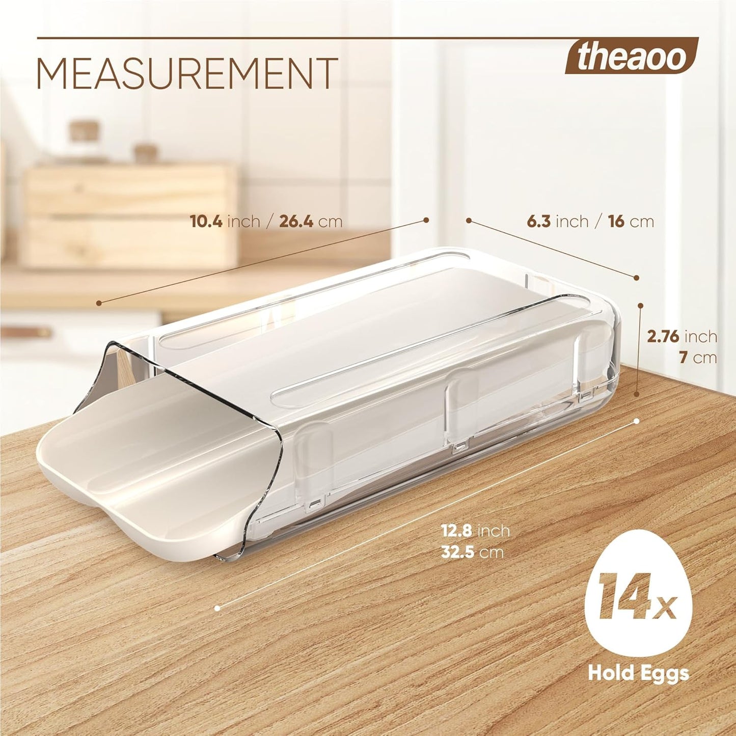 theaoo Egg Holder for Fridge, Automatic Rolling Egg Container for Refrigerator, Clear Plastic Egg Dispenser, Stackable Eggs Organizer with Quick Removable inner Tray For Organizers and Storage, 1 Pack