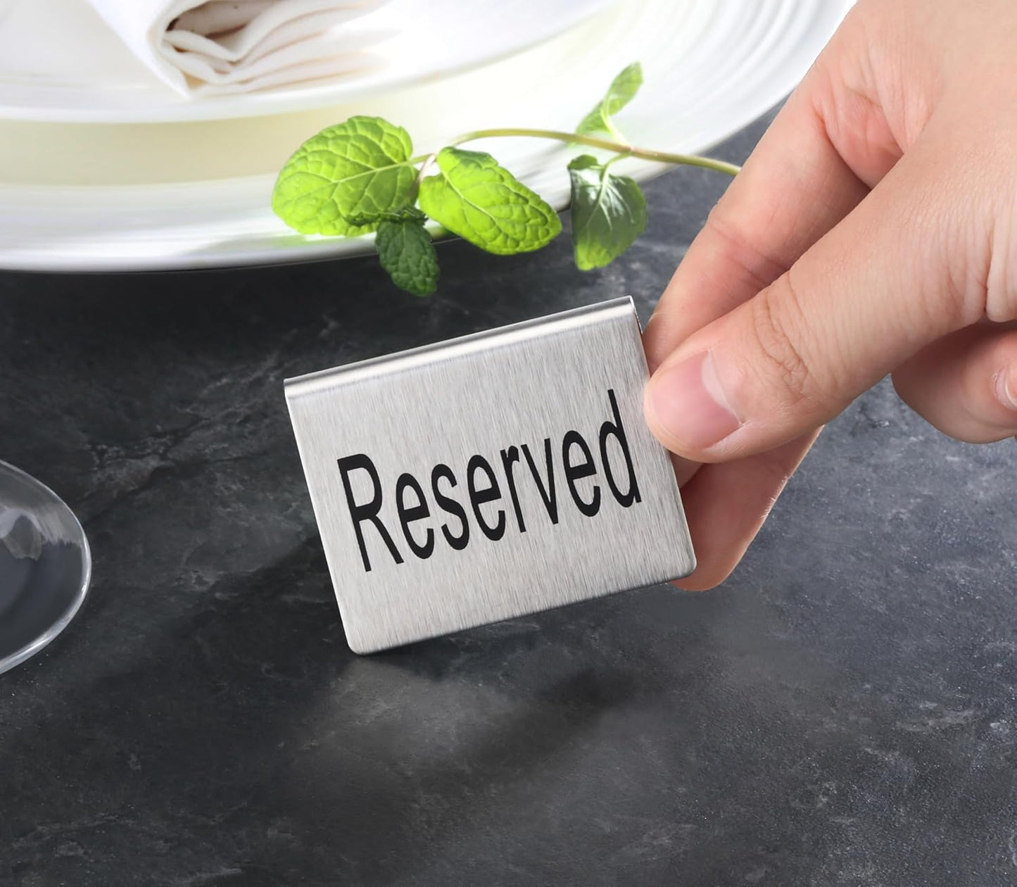 New Star Foodservice Stainless Steel Table Tent Sign (Silver (Reserved), 2"x 1.5" (Set of 2))