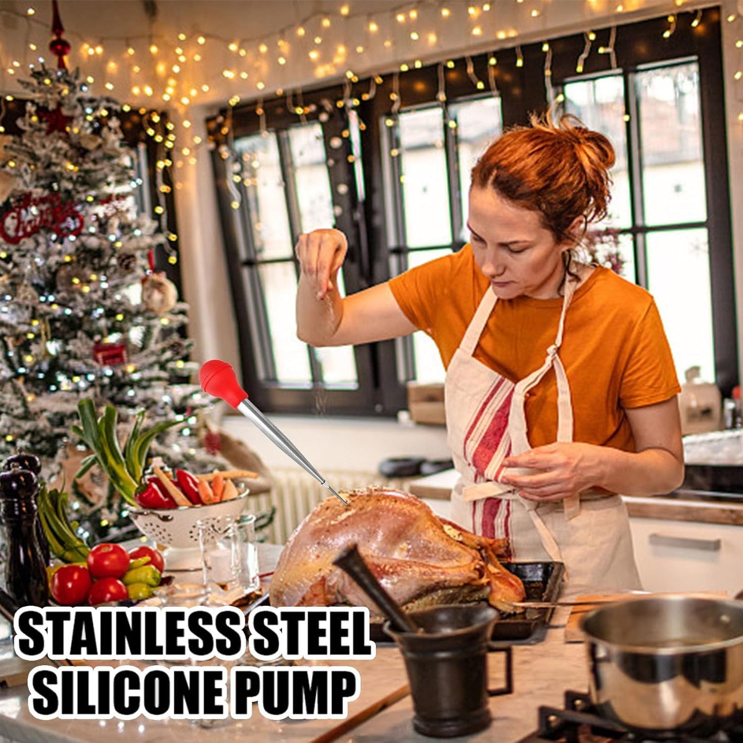 Turkey Baster for Cooking, Stainless Steel Turkey Baster Syringe, Red