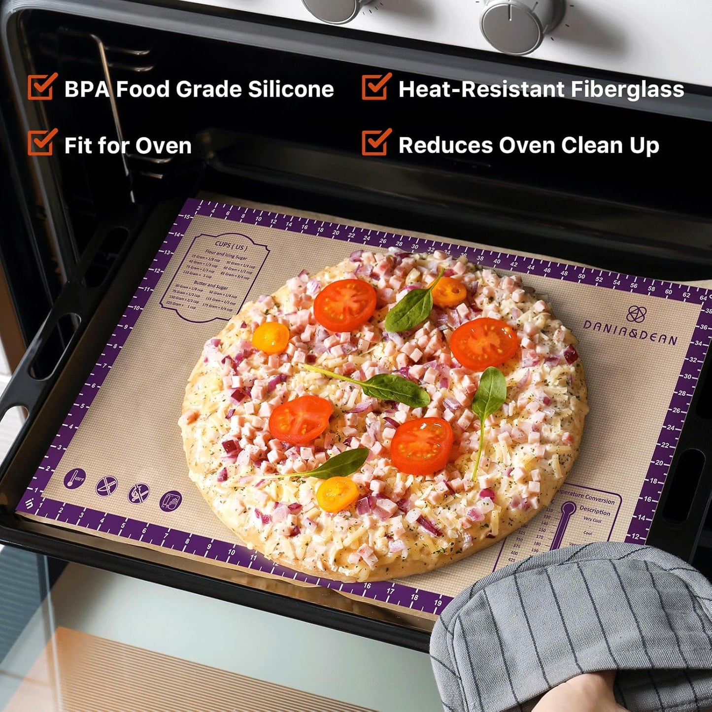 Baking Mat, 26" x 16" Silicone Extra Large Non Stick Baking Sheet Mat with Measurement Non-slip Dough Rolling Mat,Reusable Food Grade Silicone Counter Mat for Making Cookies,Macarons,Bread and Pastry