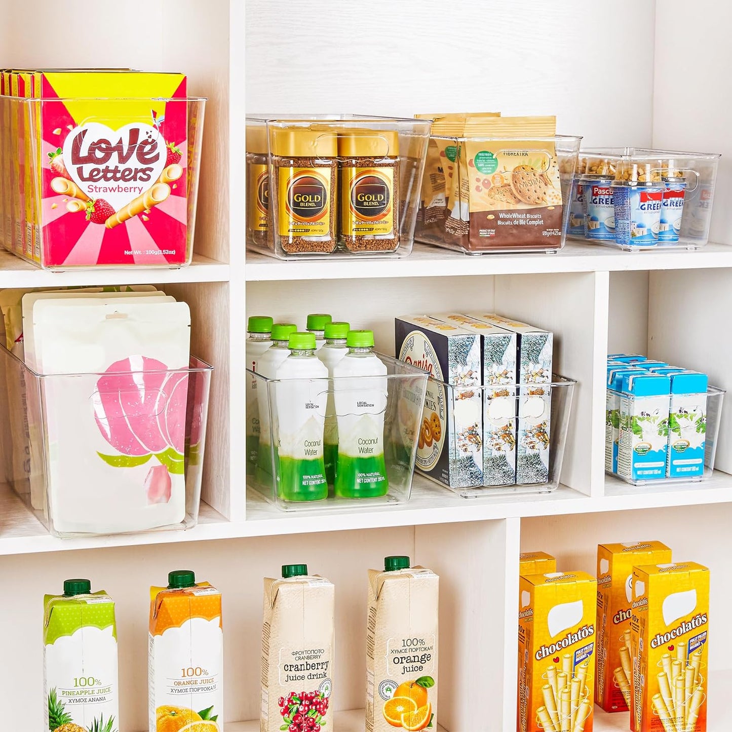 YIHONG Clear Plastic Storage Bins, 4 Pack Pantry Organizer Bins with Handle for Kitchen, Freezer,Cabinet,Closet Organization and Storage(XL)