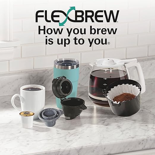 Hamilton Beach FlexBrew Trio 2-Way Coffee Maker, Compatible with K-Cup Pods or Grounds, Combo, Single Serve & Full 12 Cup Coffee Pot, White, Fast Brewing, Removeable Reservoir